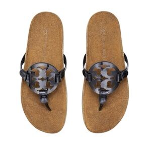 Tory Burch Miller Cloud Perfect Black Sandals Womens 9 Leather Logo Thong